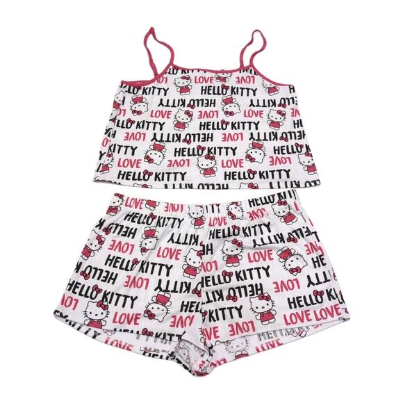 Hello Kitty Sanrio Pajama PJ Set Womens XL White Pink Tank Top Shorts NEW NWT - Picture 1 of 16
